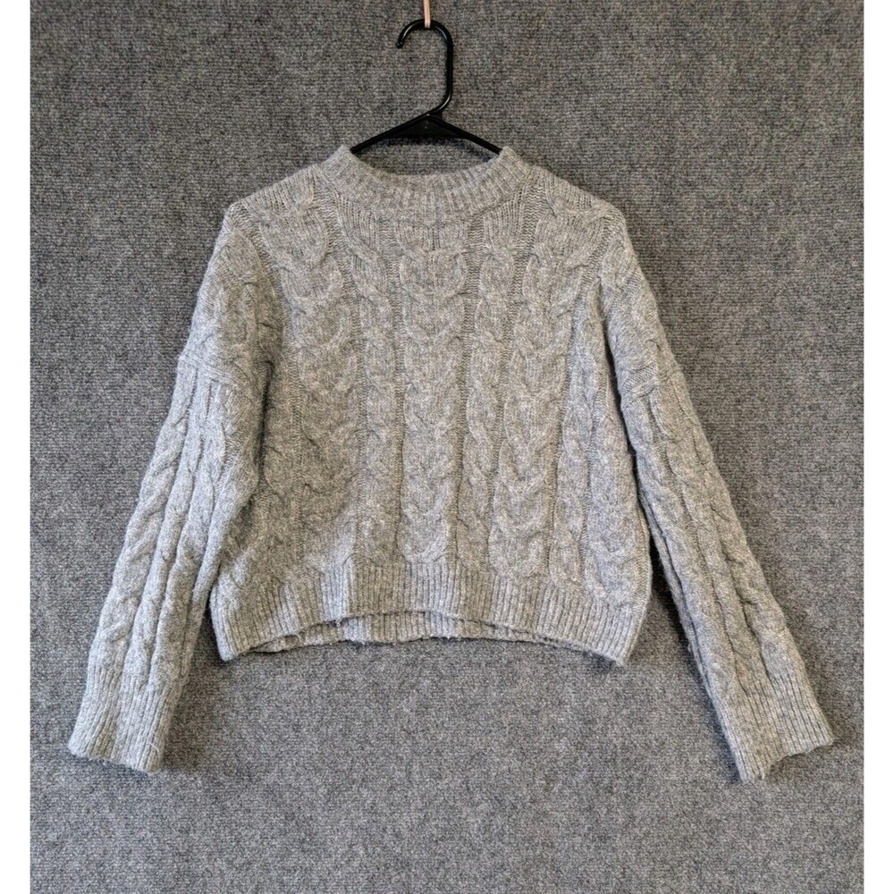 ABERCROMBIE & FITCH Grey Cable Knit Sweater XXS Cropped Boho Coquette Soft